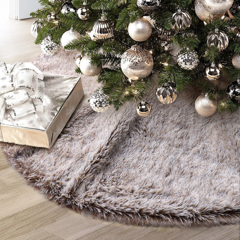 GMOEGEFT Christmas Tree Skirt 24 Inches Brown Plush Faux Fur for Slim Pencil Tree Xmas Holiday Decorations Ornaments