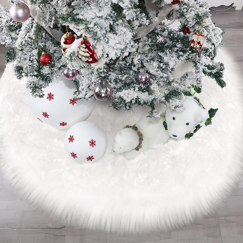 30 Inches Christmas Tree Skirt, Faux Fur White Pencil Tree Skirt Christmas Tree Decorations Plush Xmas Tree Mat, Soft Thick Base Cover for Christmas Decor New Year Party Holiday Home Decor