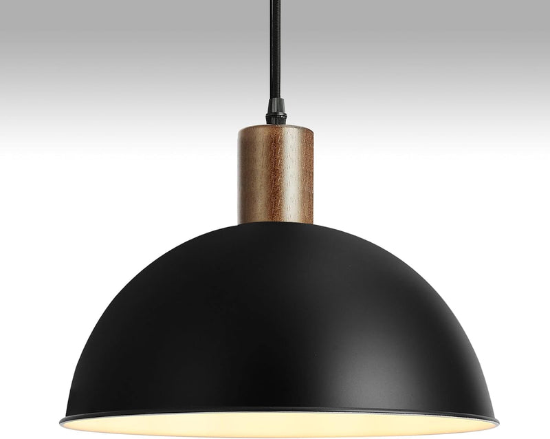 11.6" Modern Black Hanging Light,Large Pendant Light for Kitchen Island,Solid Wood with Hammered Shade,Adjustable Retro Dome Industrial Ceiling Lighting Fixture for Dining Room Hallway Entrance