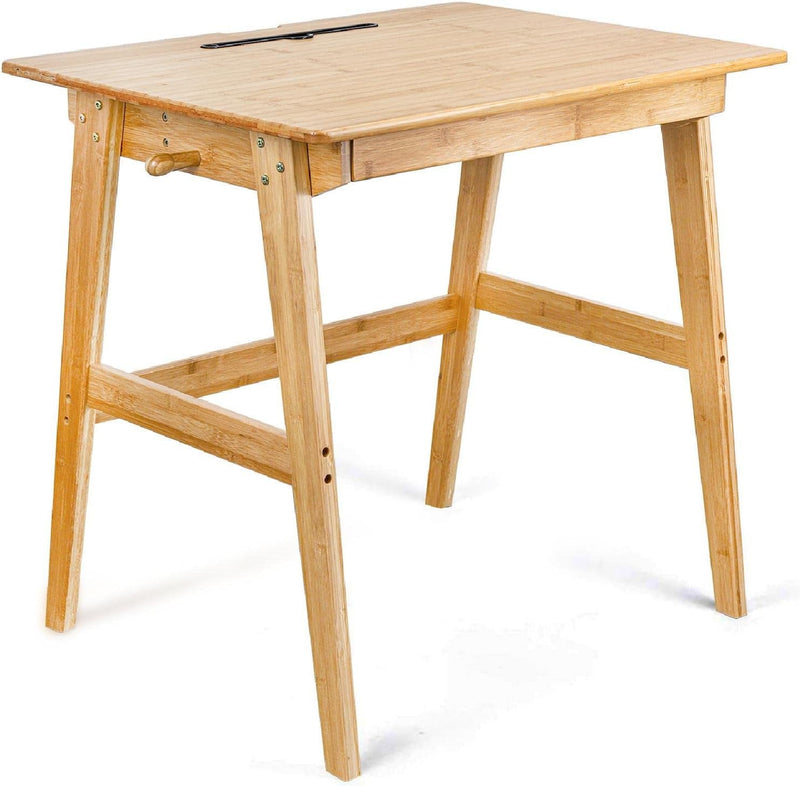 Dicunoy Computer Desk with 2 Drawers, 46" Solid Bamboo Home Office Writing Desk for Small Space, Compact Simple Tables with Gap Design and Hook for PC, Laptop, Students, Study, Makeup, Bedroom