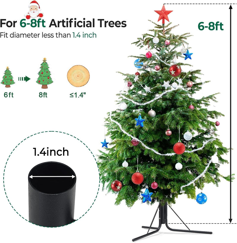 Christmas Tree Stand for Artificial Trees, Metal Christmas Tree Base Holder for 6-8FT Artificial Trees, Fit Less 1.4 Inch Diameter Tree Poles