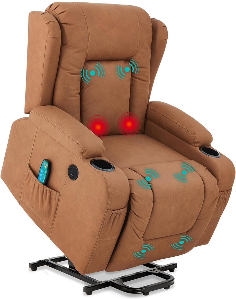 Best Choice Products PU Leather Electric Power Lift Chair, Recliner Massage Chair, Adjustable Furniture for Back, Legs W/ 3 Positions, USB Port, Heat, Cupholders, Easy-To-Reach Side Button - Beige