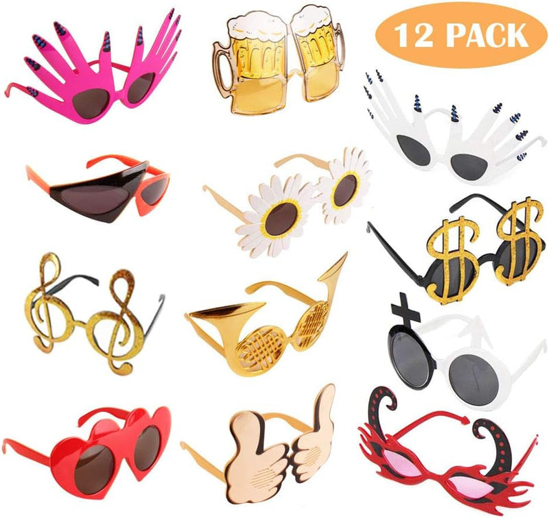 Funny Glasses Party Sunglasses Costume Sunglasses Masks,12 Pack Cool Shaped Funny Party Glasses,Photo Booth Props Sunglasses