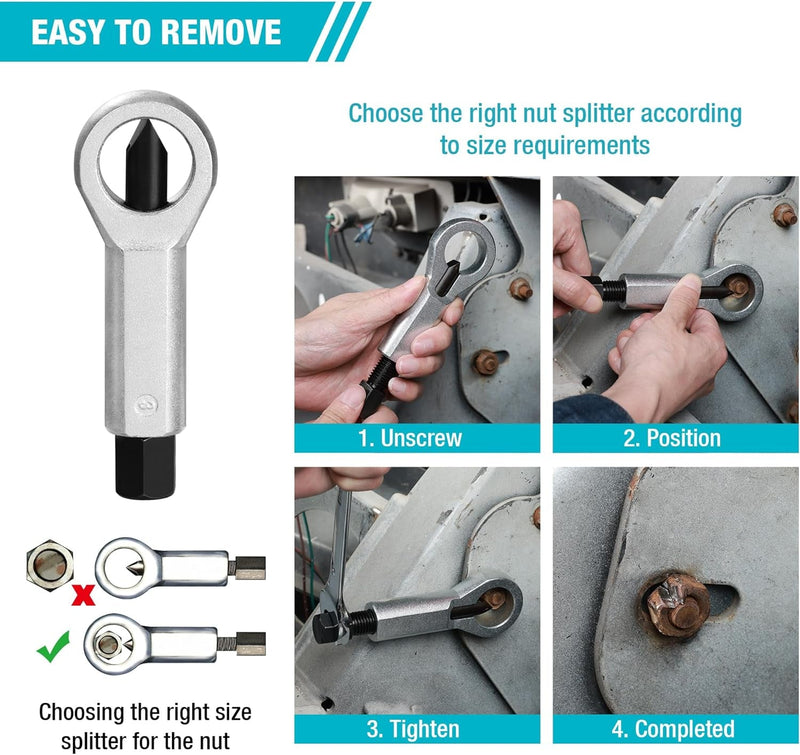 DURATECH 4 Pcs Metal Nut Splitter Kit, Heavy Duty Splitter Breaker Manual Pressure Nut Cracker Remover Extractor Tool, Comes with Portable Box (Size: 9-12Mm, 12-16Mm, 16-22Mm, 22-36Mm)