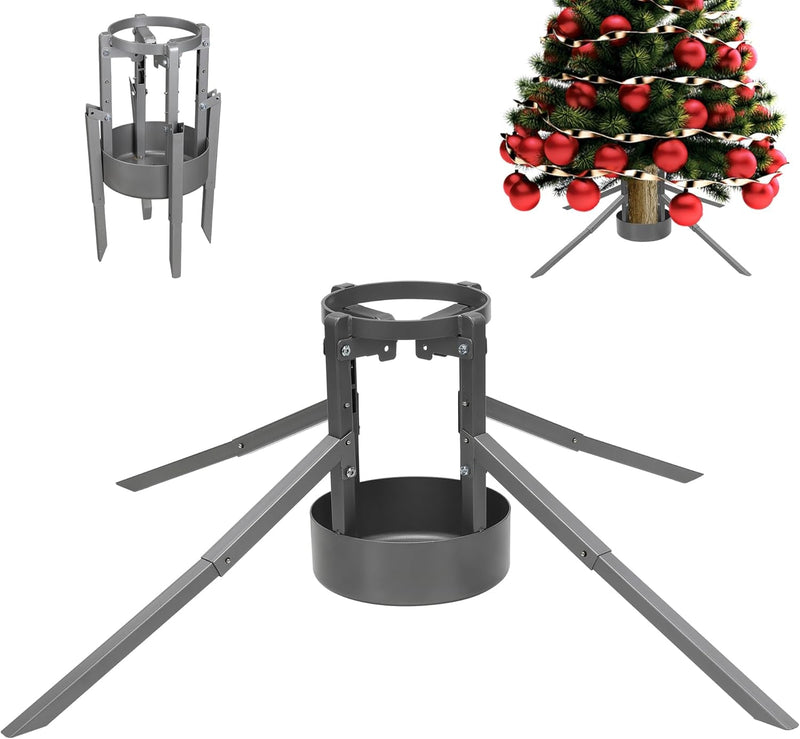 Christmas Tree Stand for Real Trees, Christmas Tree Base with Removable Retractable Support Legs, Suitable for Trees with 2.2 to 5.9 Inch Trunks and up to 10 Feet Tall, Silver