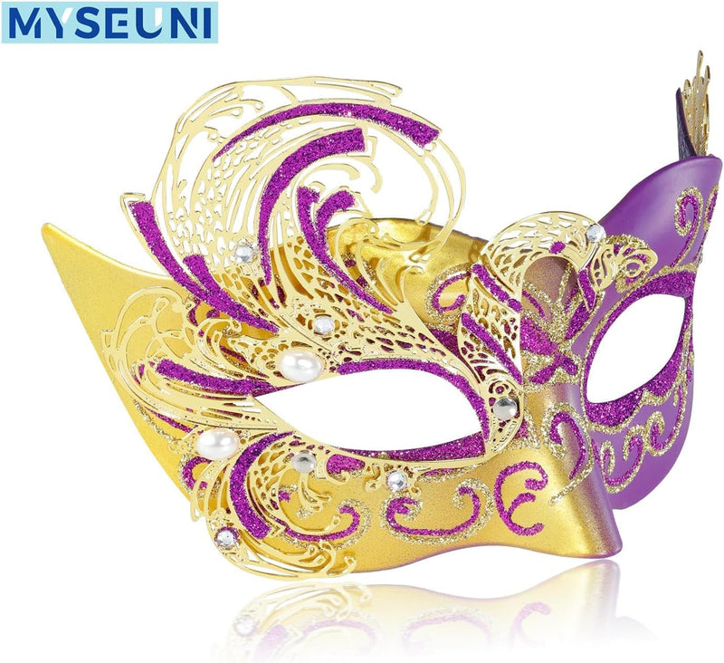 2024 New Purple Masquerade Mask for Women-Peacock Metal Filigree Venetian Mask- Butterfly Mascarade Mask for Women -Perfect for Mardi Gras, Halloween Parties, Costume Party, Carnivals, Wedding