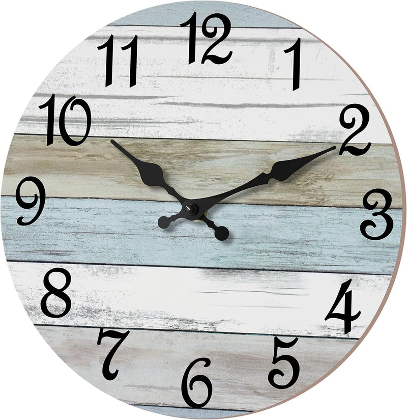 CHYLIN Wall Clock Silent Non Ticking Wall Clocks Battery Operated, Rustic Coastal Country Clock Decorative for Bathroom Kitchen(10 Inch)