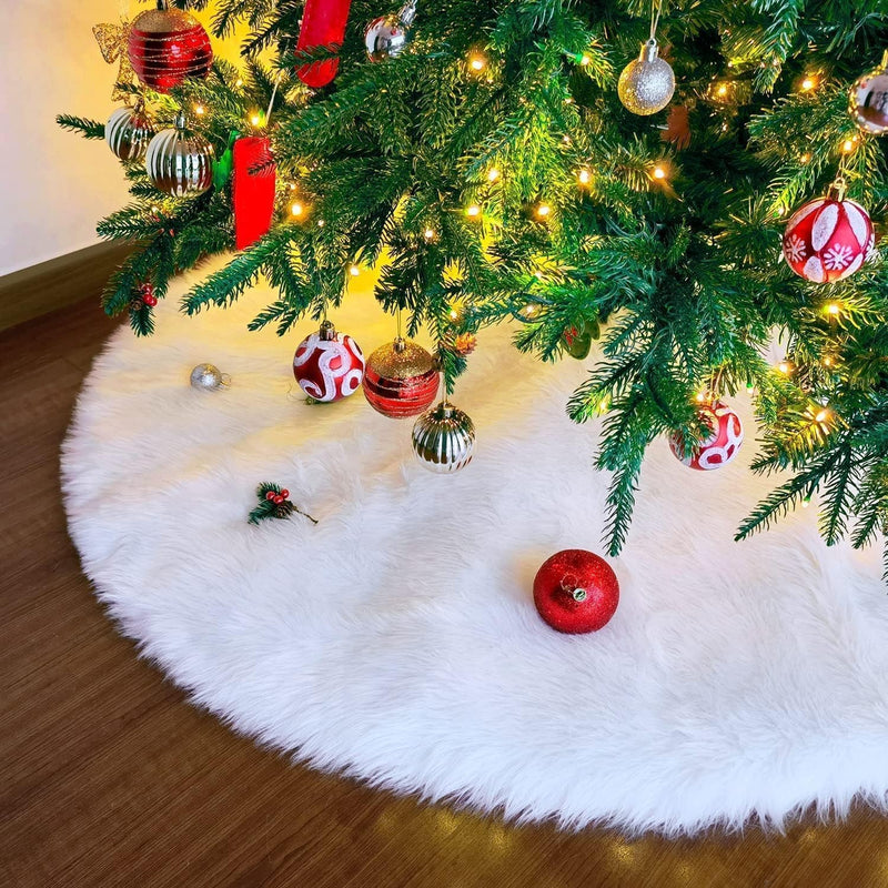 Christmas Tree Skirt, Tree Skirt, White Tree Skirt, Tree Skirt for 7 Ft Tree, Tree Skirt for 6Ft Tree, Christmas Tree Skirts, 48 Inches Faux Fur Tree Skirt, Tree Skirt for Pencil Tree