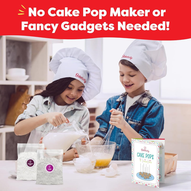 Baketivity DIY Cake Pop Baking Kit for Kids - Premeasured Ingredients, Decorating Supplies