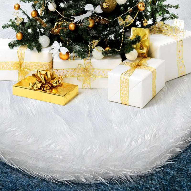 COOLWUFAN 48 Inches Christmas Tree Skirt for Xmas Tree Holiday Party Decorations White Plush Silver Sequin Snowflake (Silver)