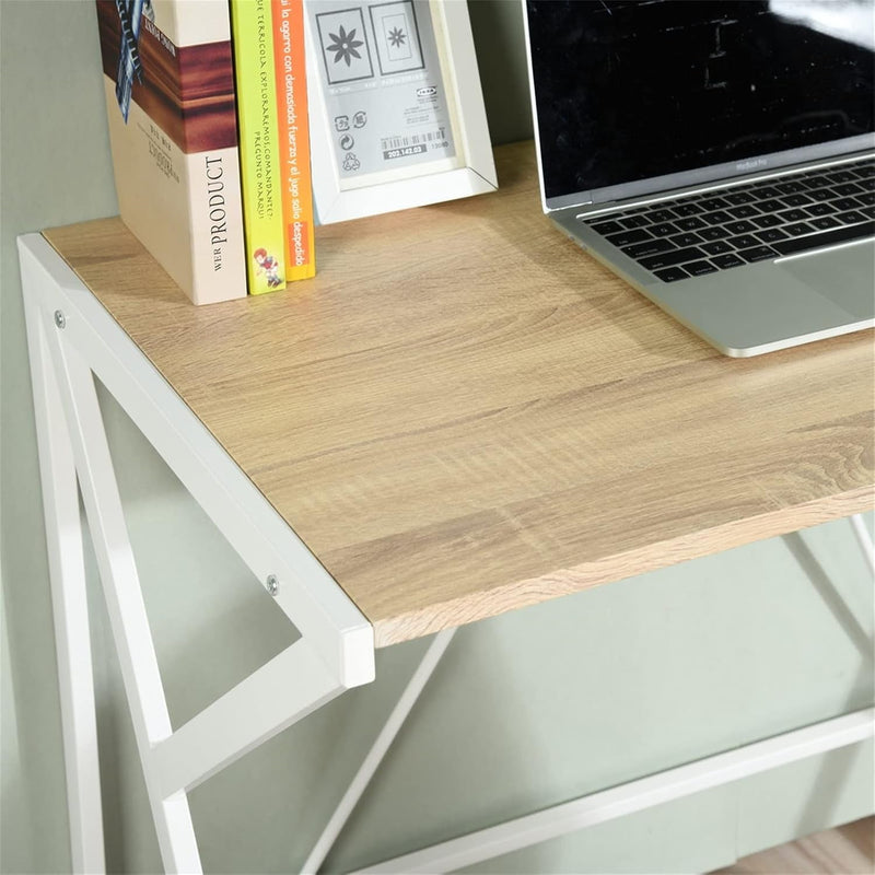 Computer Desk with Metal Frame Writing Desk for Home Office Sturdy Construction Wood Simplicity Office Craft Table for Home,Burlywood