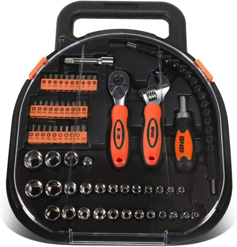 DNA Motoring TOOLS-00032 18 Piece Mechanic'S Home Repair Tool Set, Includes Pliers, Wrench, Hex Keys, Screwdrivers, Scissors, and Tape Measurer, 1 Kit, Orange/Black