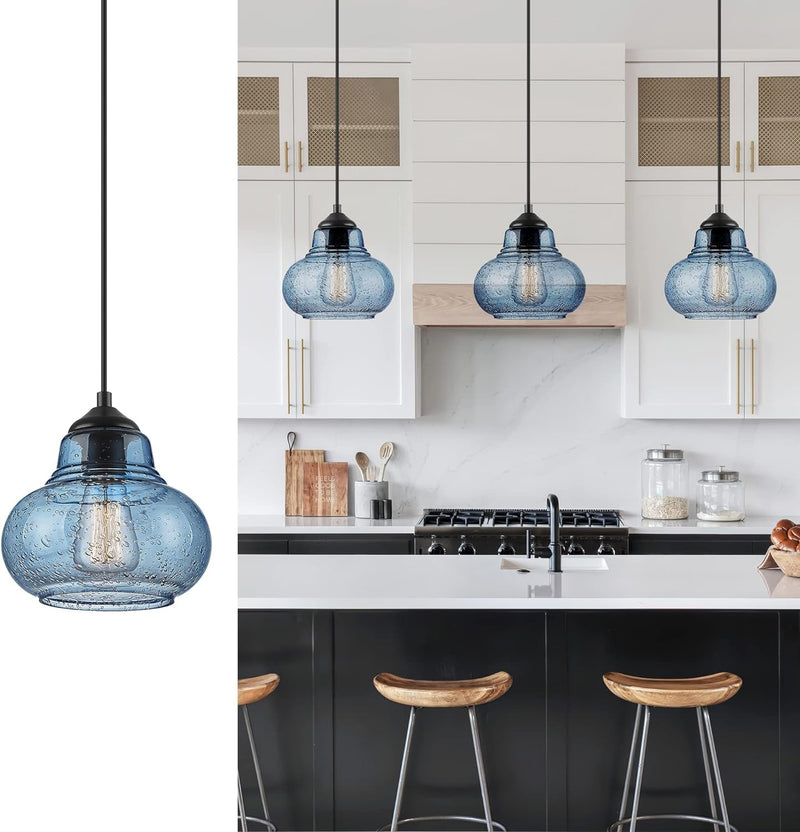 ELYONA Vintage Pendant Lighting, Seeded Bubble Glass Hanging Light, Industrial Pendant Light Fixtures for Kitchen Island, Farmhouse, Bar, Bathroom, Dining Room, 8 Inch Diam, Oil Rubbed Bronze Finish