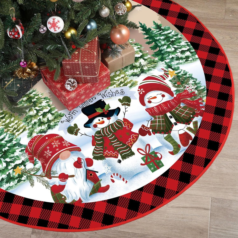 48 Inch Christmas Tree Skirt Polyester Xmas Tree Skirt with Snowflake Deer Snowman Pattern Christmas Decorations for Winter Xmas Holiday Farmhouse Indoor Party Decorations (Snowflake)