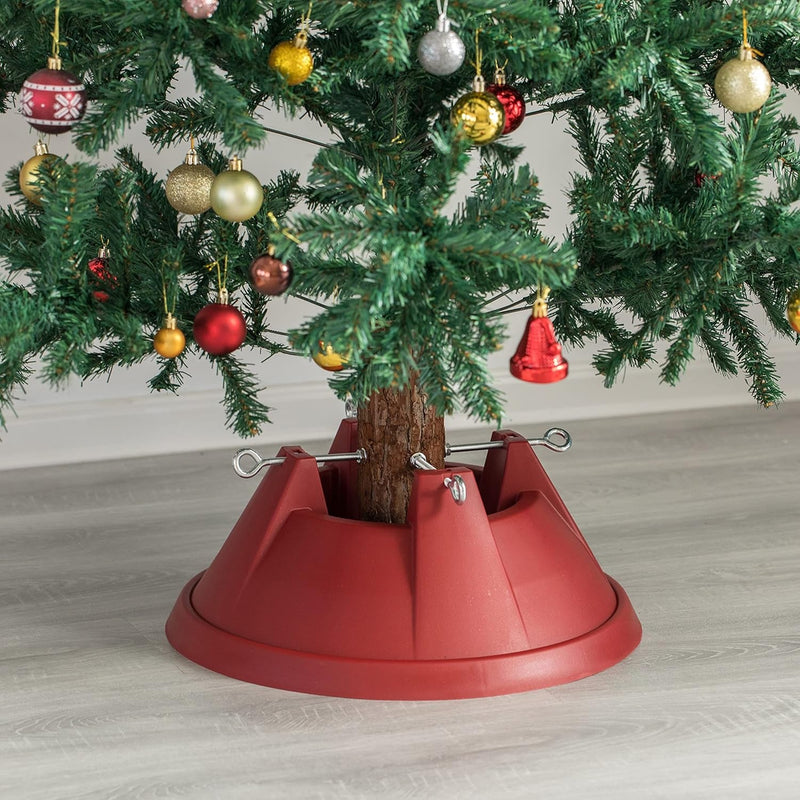 Gardenised Plastic Christmas Tree Stand with Screw Fastener, Red