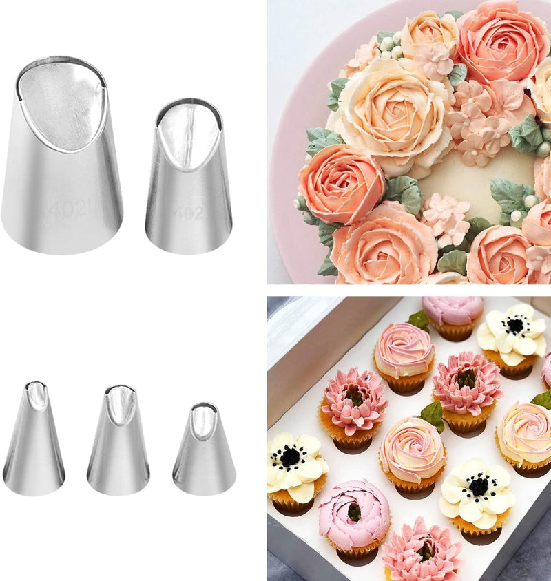 5 Pieces Rose Flower Piping Tips Set Cake Decorating Tips Icing Piping Nozzles Set Cupcake Decorating Kit Cupcake Pastry Tool