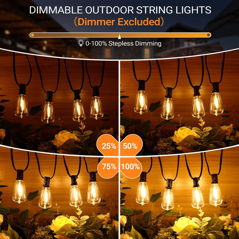 100FT LED Outdoor String Lights, Waterproof outside Patio Lights with 52 Dimmable ST38 Edison Bulbs, Connectable Hanging Lights for Yard Porch