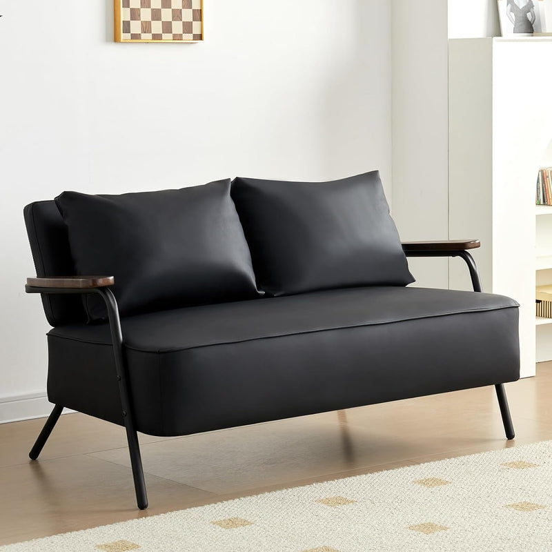 Cpintltr Canapé-lit futon moderne en similicuir de 44 po de largeur avec profondeur de siège plus large Canapé-lit rembourré à 2 places pour salon, chambre à coucher, appartement, bureau (café)