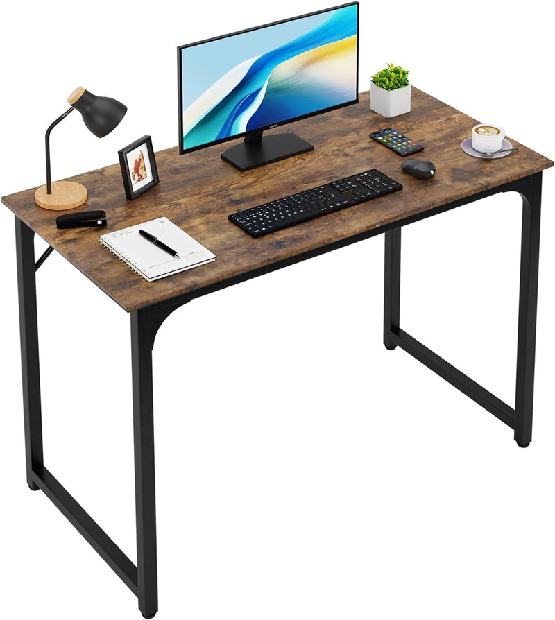 FDW 39 Inches Computer Desk, Modern Simple Style Desk for Home Office, Study Student Writing Desk,Brown