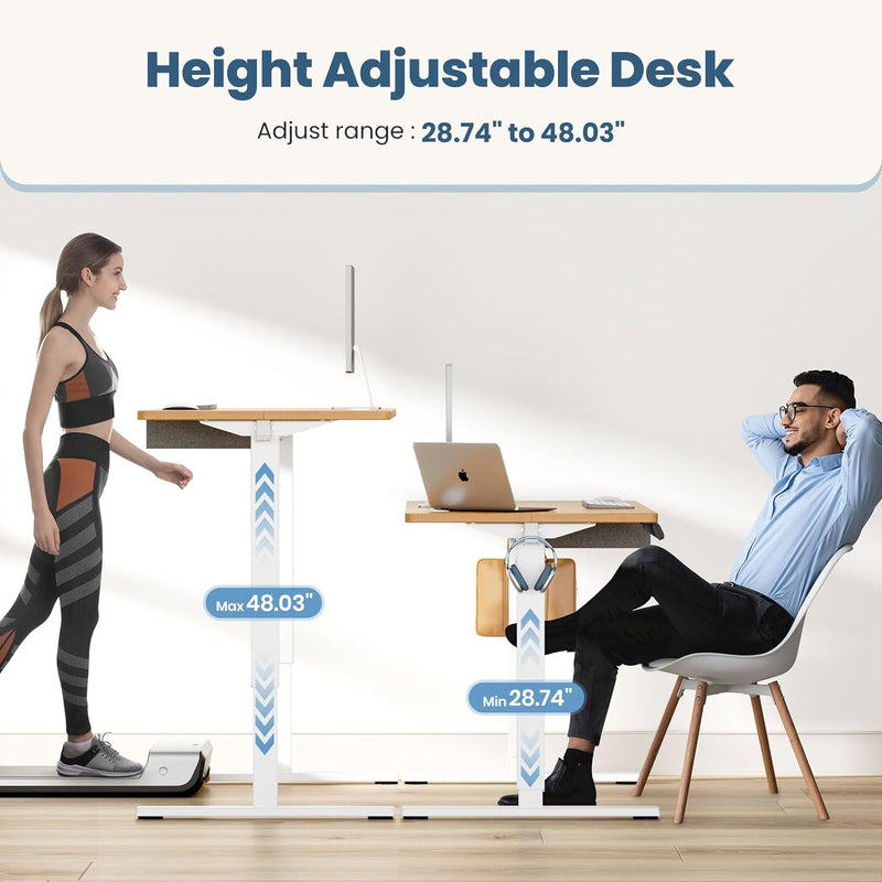 DUMOS Electric Height with Storage, 48 X 24 Inches Ergonomic Adjustable Memory Preset, Computer Stand up Desk Suitable for Home Office, Natural, 48 X 24-Drawer