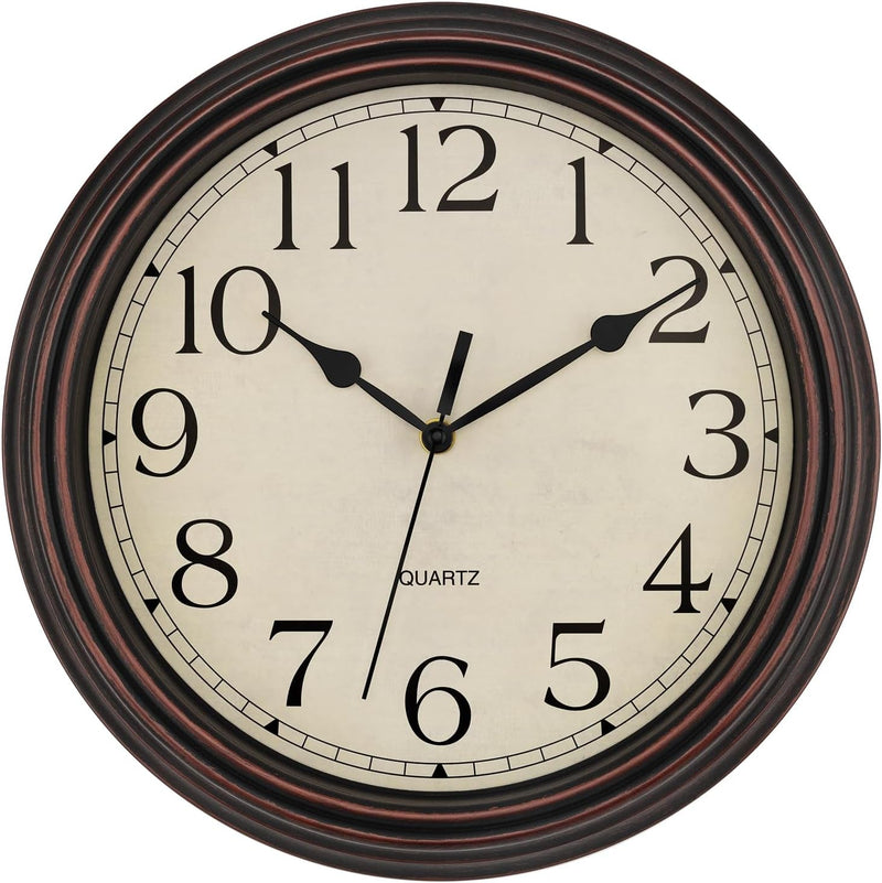 Foxtop Retro Silent Non-Ticking round Classic Clock Quartz Decorative Battery Operated Wall Clock for Living Room Kitchen Home Office 12 Inch (Bronze)