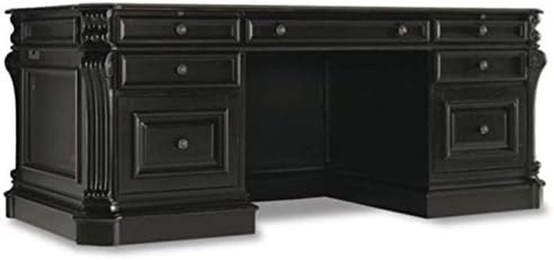 BOWERY HILL Traditional Wood Executive Desk with Keyboard Tray, 7 Drawers, 2 Pull Out Writing Slides, Pencil Tray, Lock, for Home/Office, in Black & Chocolate Brown Finish