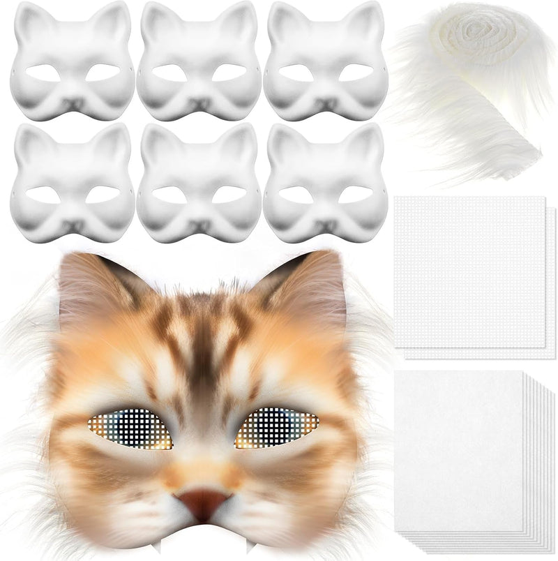 DIY Therian Mask Kit Blank Cat Mask with Felt Fabric Sheet Plush Faux Fur Eye Mesh for Therian Gear Therian Stuff