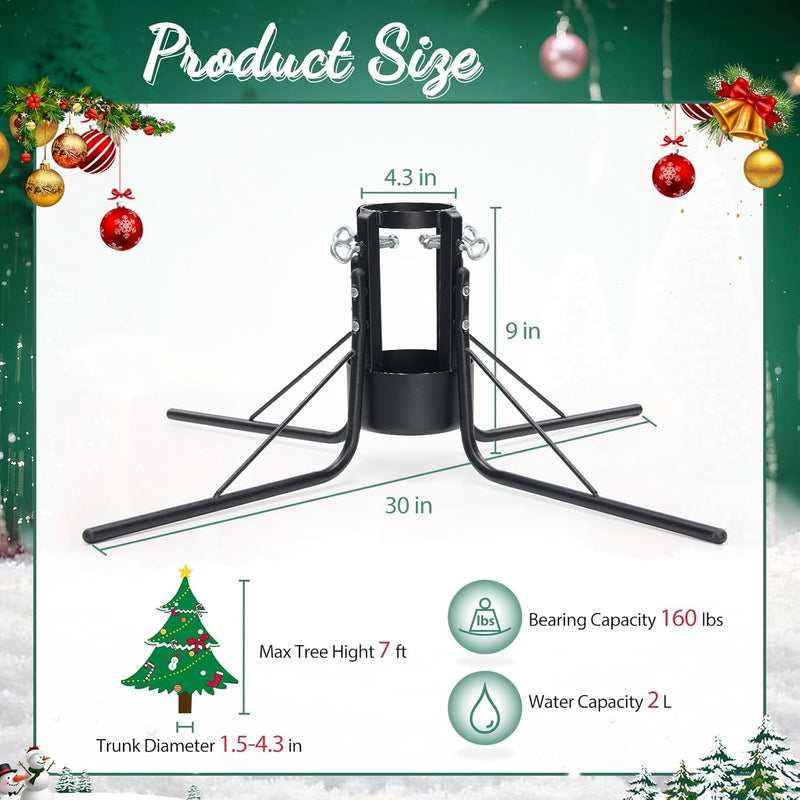 Christmas Tree Stand,Christmas Tree Base for Real Trees up to 7Ft,Heavy Duty Christmas Tree Stand Fits 1.5-4.3 Inch Pole,Black