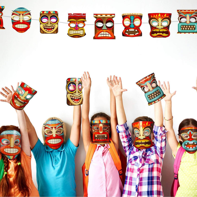 Blulu 14 Pieces Tiki Masks Polynesian Luau Party Decorations Aloha Party Supplies Hawaii Tropical Paper Masks Summer Wall Decor Masquerade Novelty Masks, 8 Inch