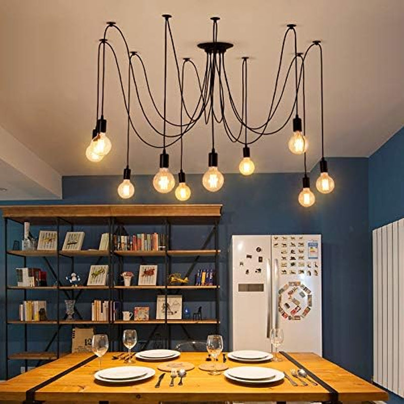 10 Arms Metal Pendant Lights,Industrial Ceiling Spider Lamp Fixture,Home DIY E26 Edison Bulb Chandelier Lighting,For Coffee Shop Dining Living Room Kitchen Balcony(Each with 78.74"/2M Wire)