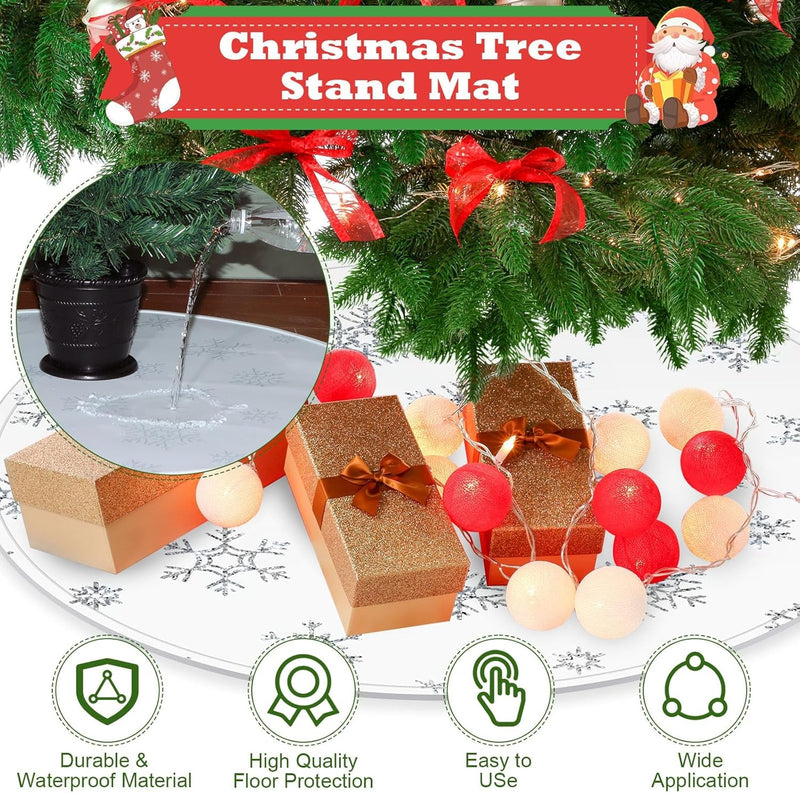 Christmas Tree Stand Mat Snowflake Bling 30 Inch Silicone Christmas Tree Floor Protection Mat Heavy Duty Waterproof Tree Stand Pad from Spills Scratches, Home Christmas Party Decor(Sliver)