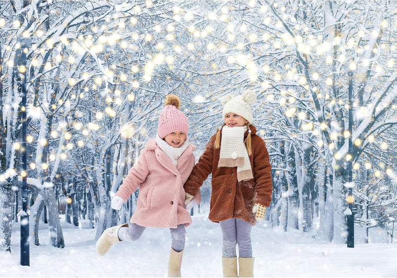 7X5Ft Winter Snowy Scene Photography Backdrop Wonderland Snowflake Tree Snow Background Bokeh Glitter White Snow Forest Landscape Party Photo Booth Studio Props