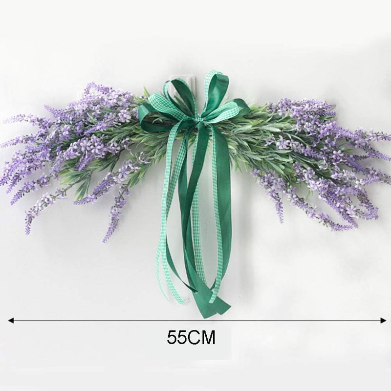 Artificial Lavender Flower Swag,21.6 Inch Simulation Lavender Flowers Swag Garland Wreath with Green Ribbon for Home Front Door/Wedding Table Centerpieces