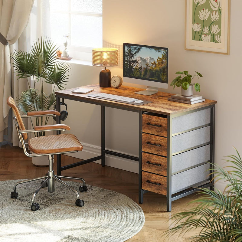 Cubicubi 40 Inch Computer Desk with 4 Drawers, Home Office Small Desk with Storage, Modern Study Writing Desk, Rustic Brown