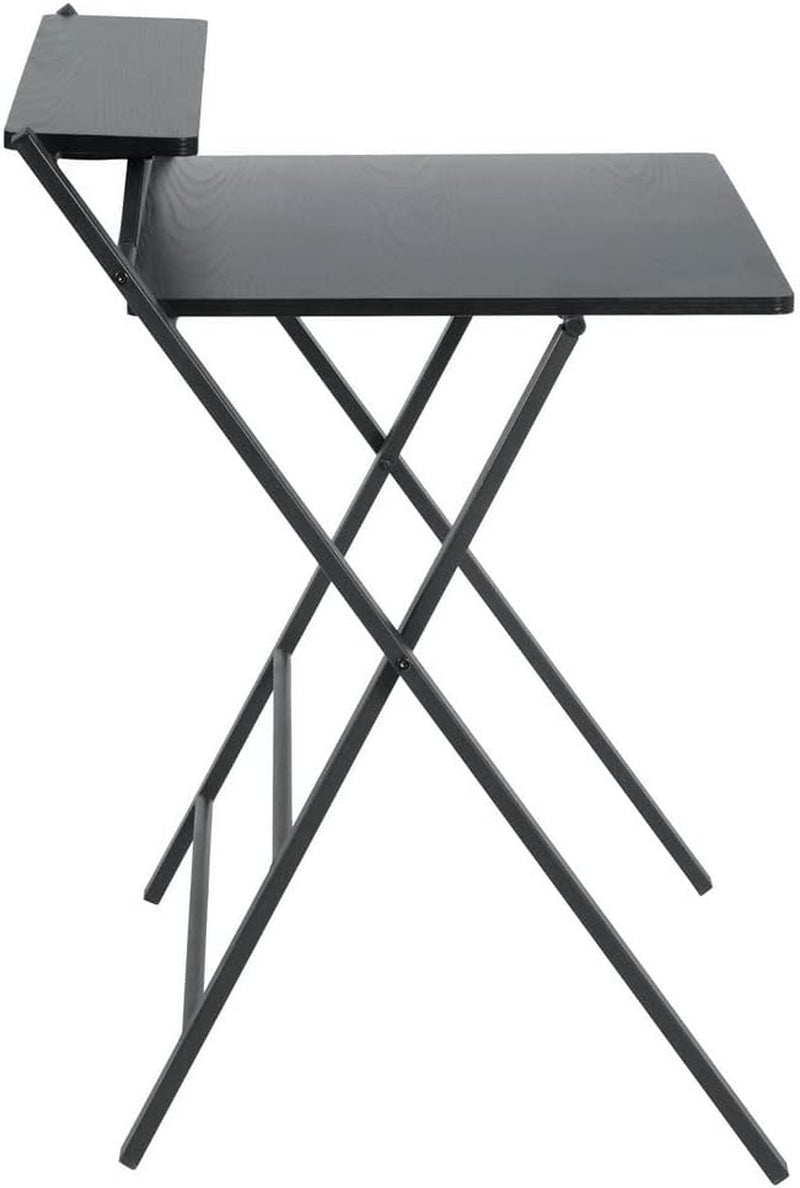 Furniturer 32.1'' Folding Desk, 2 Tier Foldable Writing Table Assembled Saves Space for Home Office Study, Metal Frames/Wood Top Laptop Table Computer Desk, Black