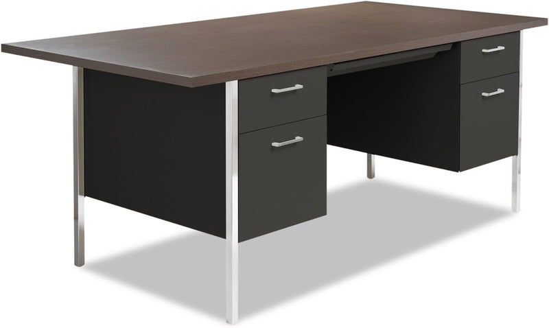 Alera SD7236BW Double Pedestal Steel Desk, Metal Desk, 72W X 36D X 29-1/2H, Walnut/Black