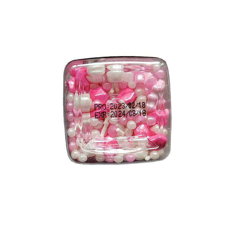 Edible Pink Crown Pearl Sugar Sprinkles Candy Mix Size Baking Edible Cake Decorations Cupcake Toppers Cookie Decorating Wedding Party Valentine Halloween Christmas Supplies 100G/3.53Oz