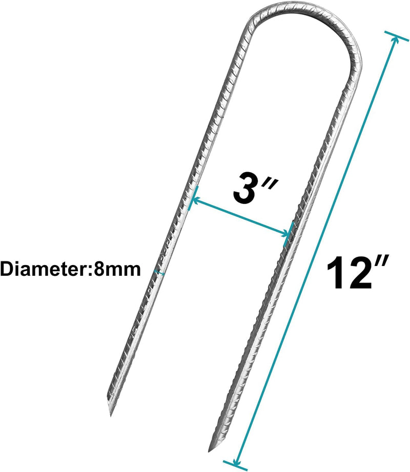 Eurmax USA Strong Trampoline Stakes Anchors High Wind, Ground Anchors Heavy Duty, Tent Stakes,Trampoline Accessories, Swing Set Anchors, Ground Stakes, Pack of 8(Silver)