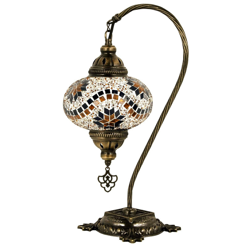 10 Variation Mosland Home Turkish Lamp Mosaic Table Lamps | Turkish Moroccan Lamp with Bronze Base | Handmade Swan Neck Tiffany Night Lamp | Mosaic Glass Bedside Night Lamp with Led Bulb (Brown)