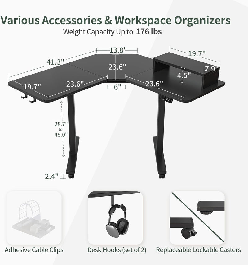 FEZIBO Corner Standing Desk, 48 Inches L Shaped Standing Desk, Electric Stand up Corner Desk, Home Office Sit Stand Desk with Black Top and Frame