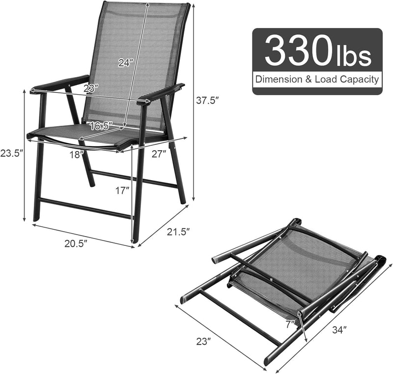 Giantex Set of 4 Patio Chairs, Outdoor Folding Chairs, Portable Dining Chairs for Garden Camping Poolside Beach Deck, Lawn Chairs with Armrest, 4-Pack Sling Chairs, Metal Frame, Grey