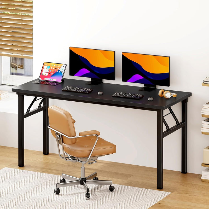 Dlandhome Computer Desk 62 Inches Office Desk Computer Table Study Writing Desk Workstation for Home Office Metal Frame Black and Black