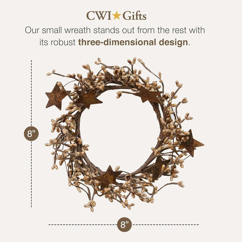 CWI Gifts Pip Twig Star Wreath Rings - Decorative Candle Rings - Candle Rings for Pillars - Farmhouse Candle Rings - Perfect Winter Wreaths for Candles - Tea Stain 4 X 8