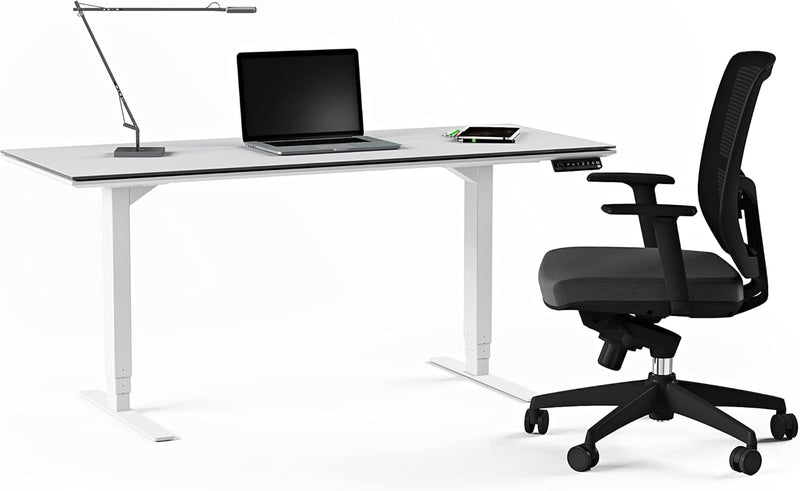 BDI Furniture Centro 6451-2 - 60'' X 24" Standing Desk for Home or Office, Electric Height Adjustable with Memory Preset, Cable Management and Satin-Etched Glass Top, Satin White