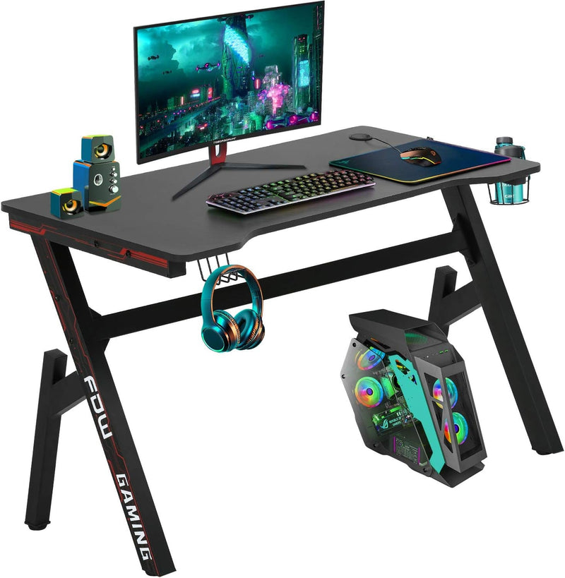 Computer Desk,Gaming Desk 45.2 Inches Student PC Desk Writing Desk Office Desk Extra Large Modern Ergonomic Racing Style Table Workstation Carbon Fiber Cup Holder Headphone Hook