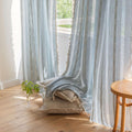 Boho Curtains for Bedroom Embroidery Striped Farmhouse Curtains 63 Inch Length 2 Pannels for Living Room off White Linen Curtains Semi Sheer Curtains Rod Pocket Drapes(52" W X 63" L,White)