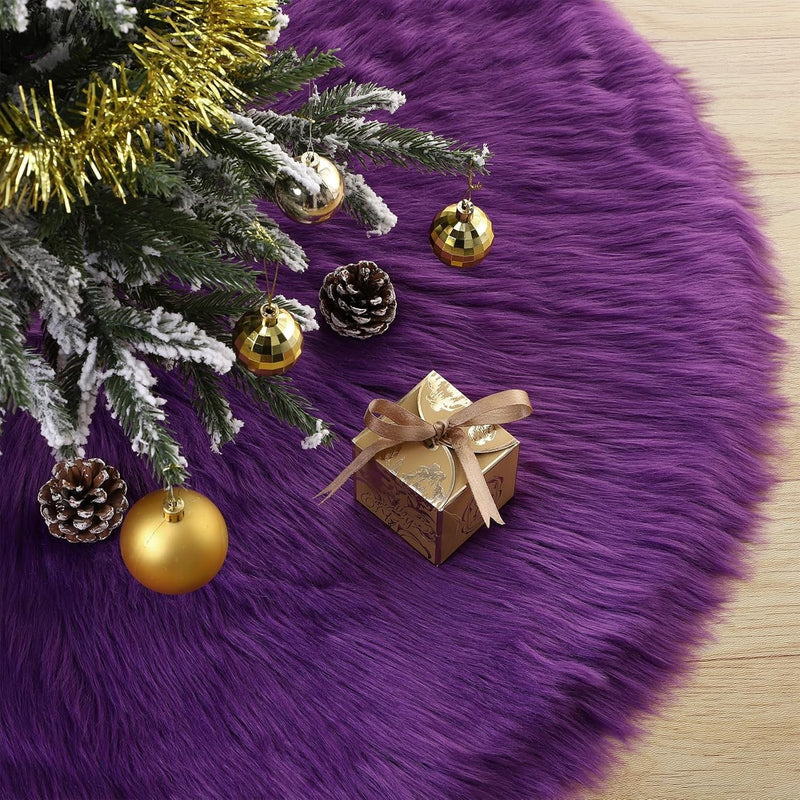 36 Inch Wool Fur Christmas Tree Skirt Thick Plush White and Brown Tree Skirt Christmas Tree Decoration for Xmas Home Party Holiday Decor