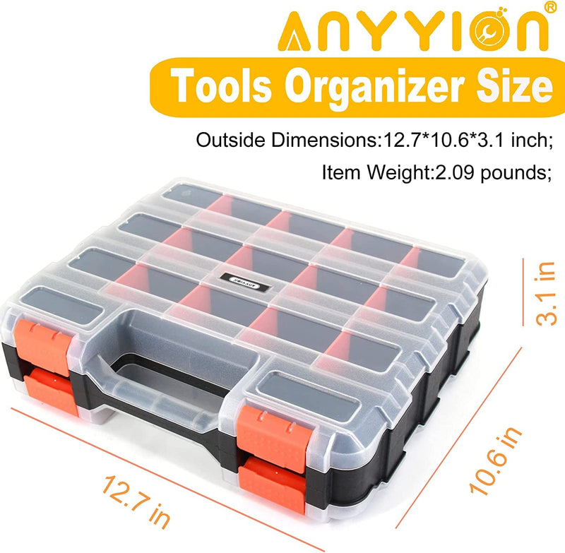 Anyyion Small Parts Organizer, 34-Compartments Double Side Parts Organizer with Removable Dividers for Hardware, Screws, Bolts, Nails, Beads, Jewelry & More by Stalwart