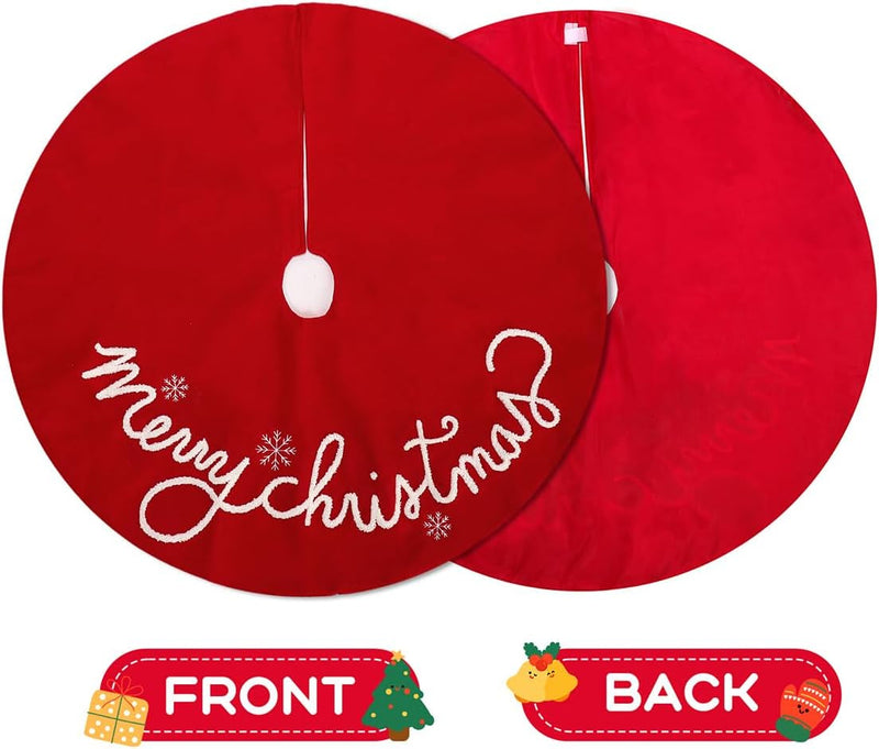 GMOEGEFT Christmas Tree Skirt 32 24 Inches Red Felt with Merry Christmas Tree Skirt Xmas Holiday Decorations (24 In)