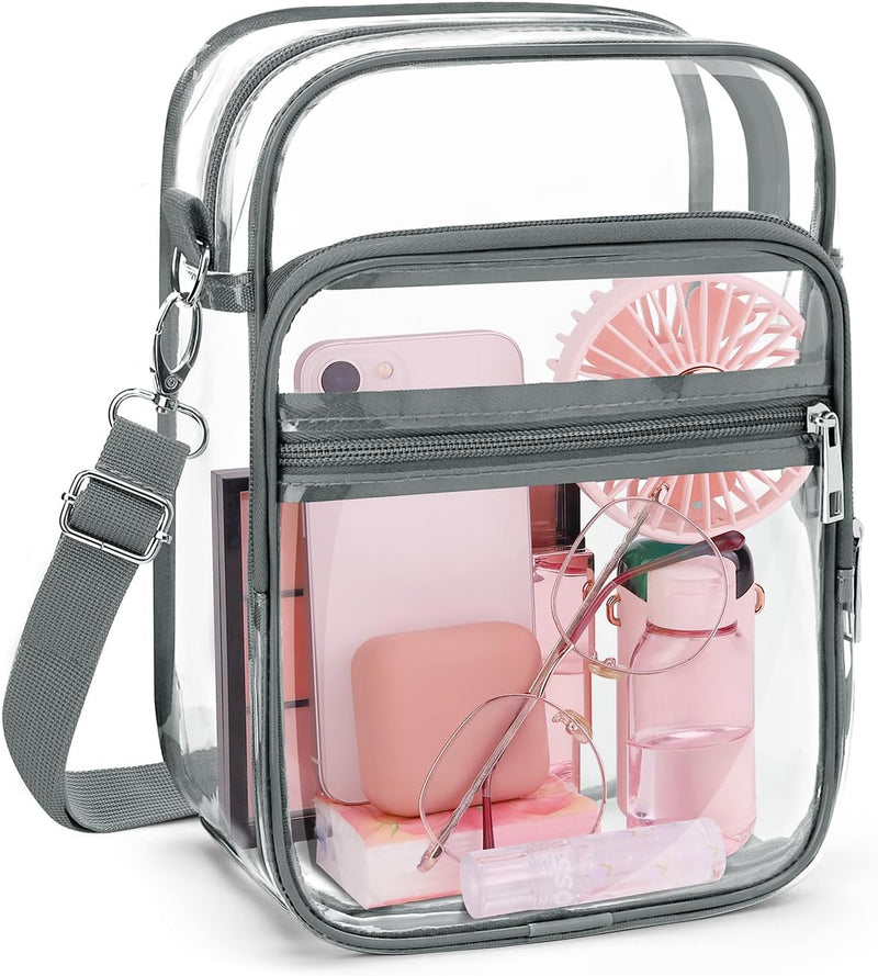 Blvornl Clear Crossbody Bag with Adjustable Shoulder Strap, Stadium Approved PVC Clear Purse Bag, Clear Messenger Bag